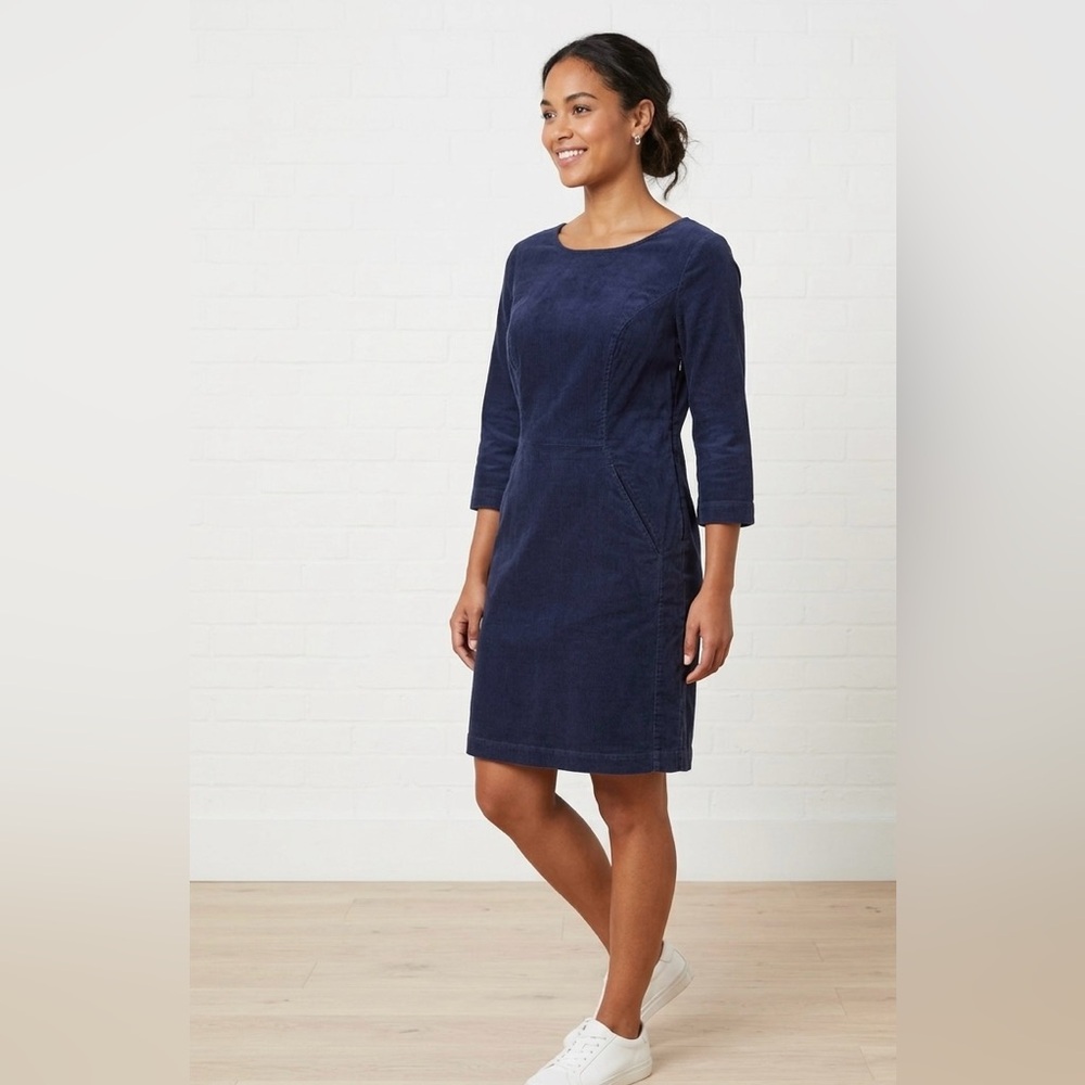 Boden Size 14R Hannah Corduroy Shift Dress Navy Nautical Quiet Luxury